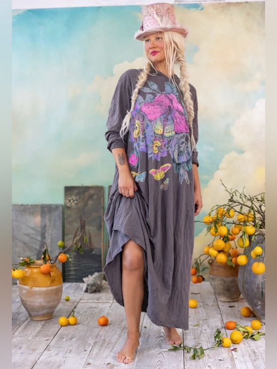 Magnolia Pearl Dresses & Skirts - Magnolia Pearl Flor De La Pasion Viggo Hoodie T Dress maxi cotton Gray butterfly